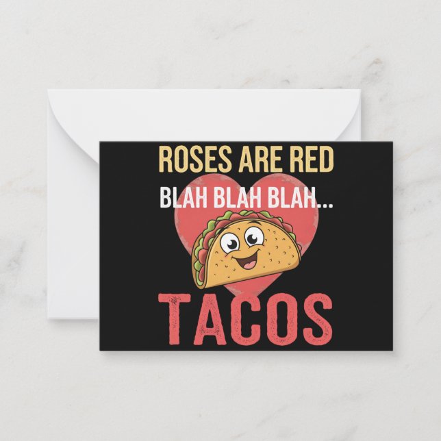 Tarjeta Pequeña Rosas Son Rojas Blah Tacos Día de San Valentín Ama (Anverso)