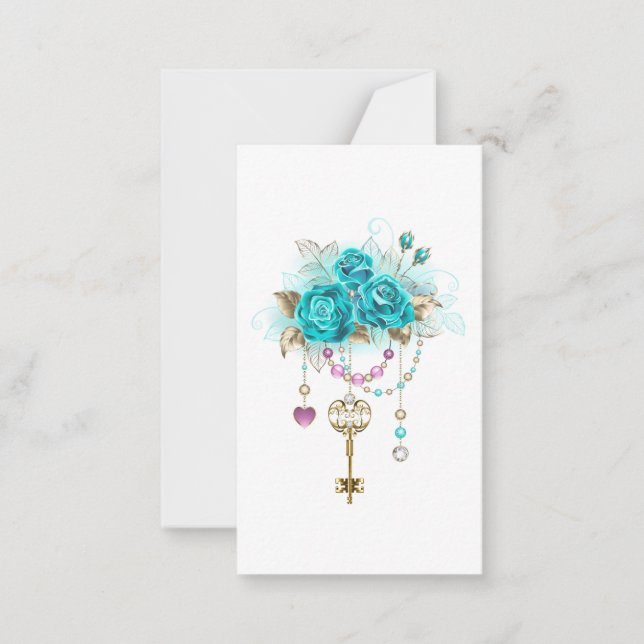 Tarjeta Pequeña Rosas turquesas con llaves (Anverso)