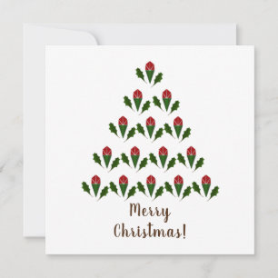 Tarjeta Pequeña Roses rojas vibrantes, árbol navideño holly y dese
