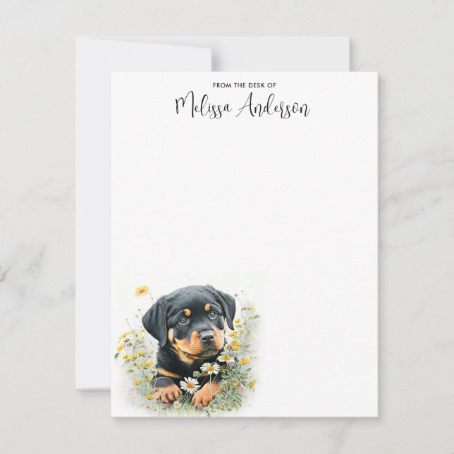 Tarjeta Pequeña Rottweiler Dog Cute Puppy acuarela Personalizada (Anverso)