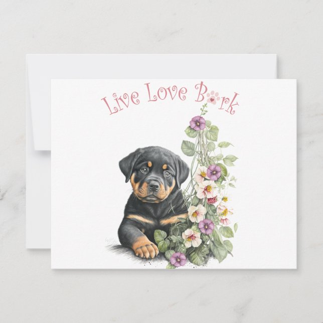 Tarjeta Pequeña Rottweiler Dog Mom Floral (Anverso)