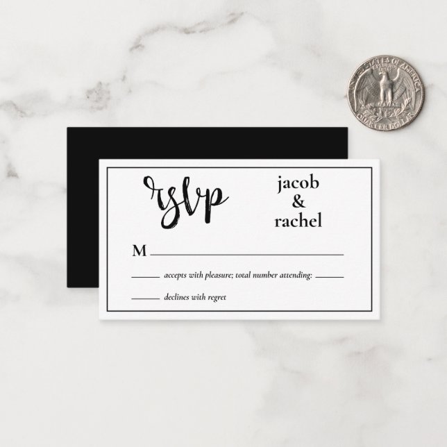 Tarjeta Pequeña RSVP Boda blanco y negro moderno (Anverso/Reverso In Situ)