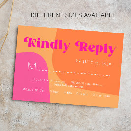 Tarjeta Pequeña RSVP boda retro naranja rosa negrita tipográfica