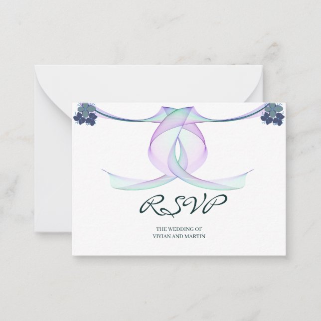Tarjeta Pequeña RSVP clásico de bodas púrpura (Anverso)