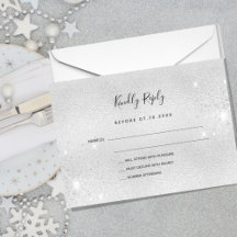 RSVP de boda elegante de purpurina plateado