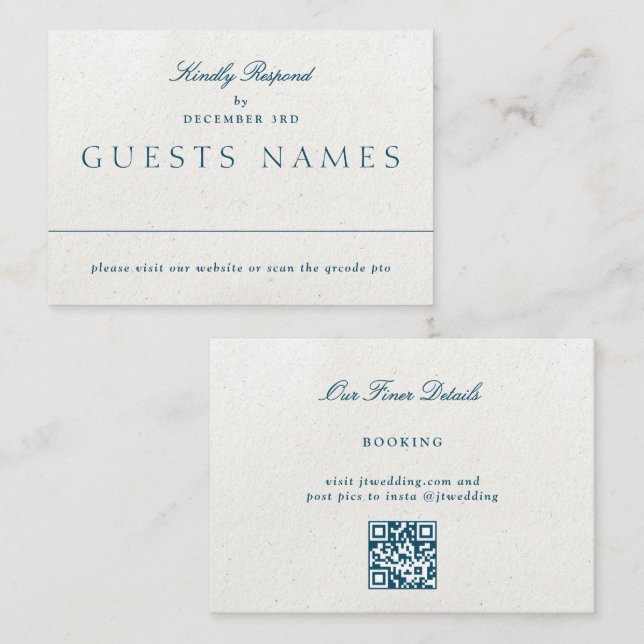 Tarjeta Pequeña RSVP de CÓDIGO QR de Boda clásico romántico (Anverso / Reverso)