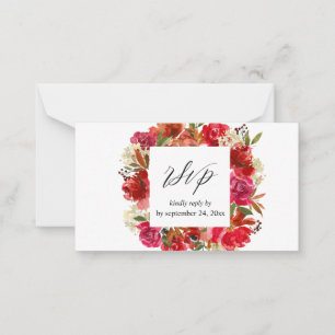 Tarjeta Pequeña RSVP de la comida 2SM de la rosa roja y la floral