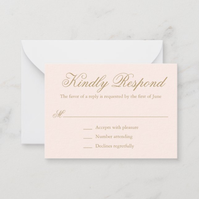 Tarjeta Pequeña RSVP de Mini Boda Formal Rosada de Rubor tradicion (Anverso)