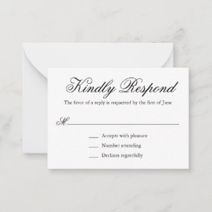 Tarjeta Pequeña RSVP de Mini Boda Tradicional en Blanco y Negro
