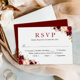 Tarjeta Pequeña RSVP de pequeña boda de presupuesto   Burgundy Rub