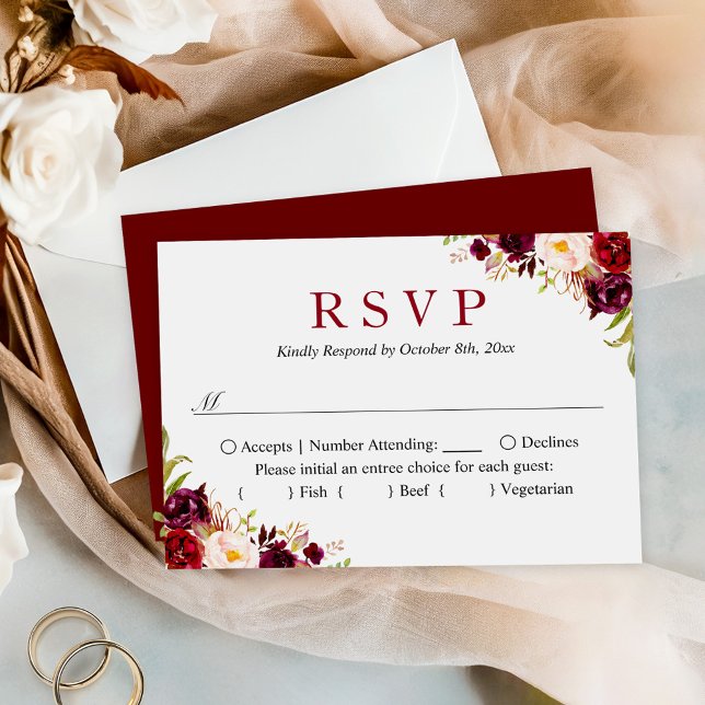 Tarjeta Pequeña RSVP de pequeña boda de presupuesto | Burgundy Rub (Subido por el creador)