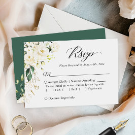 Tarjeta Pequeña RSVP de pequeña boda de presupuesto | Flora dorada
