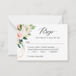 Tarjeta Pequeña RSVP de pequeña boda de presupuesto | Flores rosas