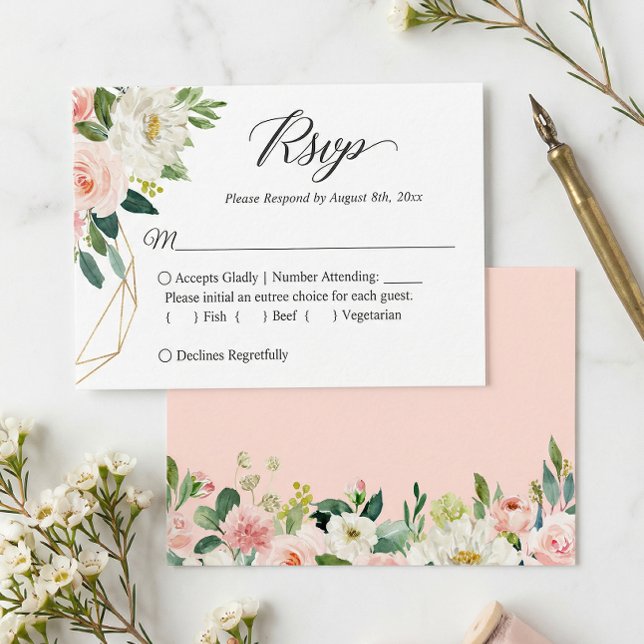 Tarjeta Pequeña RSVP de pequeña boda de presupuesto | Flores rosas (Subido por el creador)