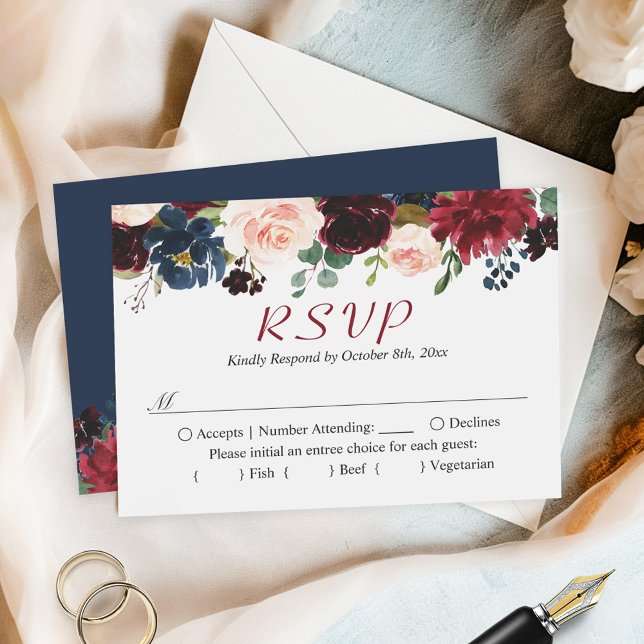 Tarjeta Pequeña RSVP de presupuesto pequeño | Floral azul de la Ma (Subido por el creador)