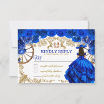 RSVP de Quinceañera de Caballo de Oro Azul Real