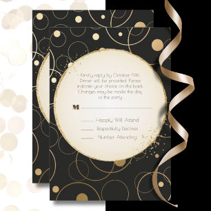 Tarjeta Pequeña RSVP Elegant Dinner Choice Gold Sparkle Black