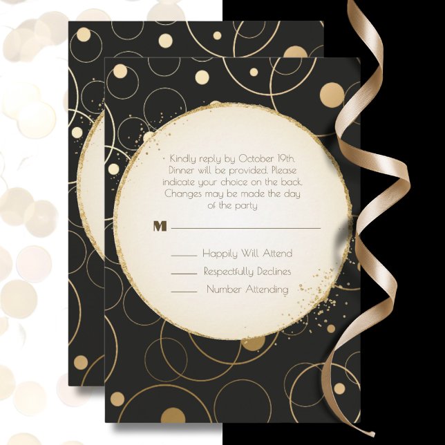Tarjeta Pequeña RSVP Elegant Dinner Choice Gold Sparkle Black (Subido por el creador)