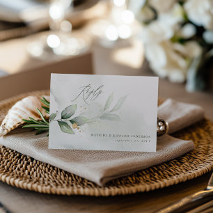 Tarjeta Pequeña RSVP Verde Salvia Personalizado Botánico para Boda