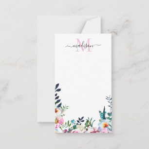 Tarjeta Pequeña Rubor Floral Peonia rosa Monograma Botánico Modern