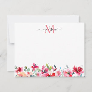 Tarjeta Pequeña Rubor floral rosa borgoña roja peonía monograma