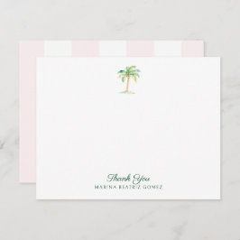 Tarjeta Pequeña Rubor Pink Cabana Stripes Palm Tree Gracias