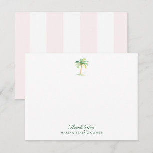 Tarjeta Pequeña Rubor Pink Cabana Stripes Palm Tree Gracias