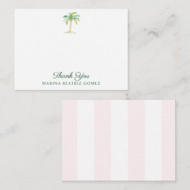 Tarjeta Pequeña Rubor Pink Cabana Stripes Palm Tree Gracias