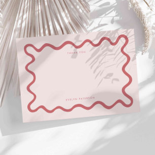 Tarjeta Pequeña Rubor Pink Squiggy Wavy Line Gracias