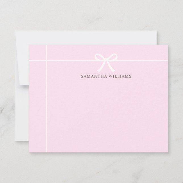 Tarjeta Pequeña Rubor Rosa White Ribbon Bow Classic Elegant Simple (Anverso)