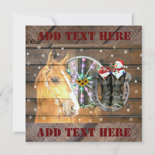 Tarjeta Pequeña Rueda de Carro de Navidad Caballo Botas de Vaquero
