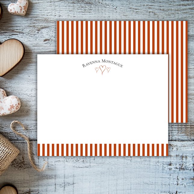 Tarjeta Pequeña Rust Modern Open Hearts Striped Note Card (Subido por el creador)