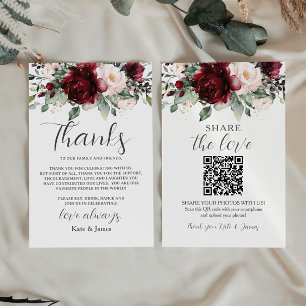 Tarjeta Pequeña Rustic Chic Burgundy Blush Floral QR Comparte Foto