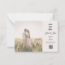 Tarjeta Pequeña Rustic Field Photo Save the Date with QR Code