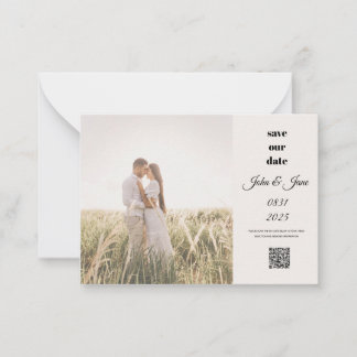 Tarjeta Pequeña Rustic Field Photo Save the Date with QR Code