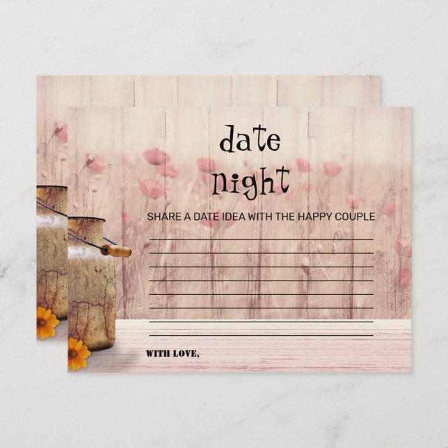 Tarjeta Pequeña Rustic Mason Jar Pink Floral Date Night Card (Anverso / Reverso)