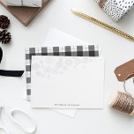 Tarjeta Pequeña Rustic Snowfall Personalized Stationery<br><div class="desc">Our woodland chic personalized stationery flat cards feature a top border of delicate falling snowflakes,  with your name or choice or personalization across the bottom in classic lettering. Cards reverse to a rustic black and white buffalo plaid pattern.</div>