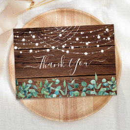 Tarjeta Pequeña Rustic String Lights Eucalyptus Boda Gracias