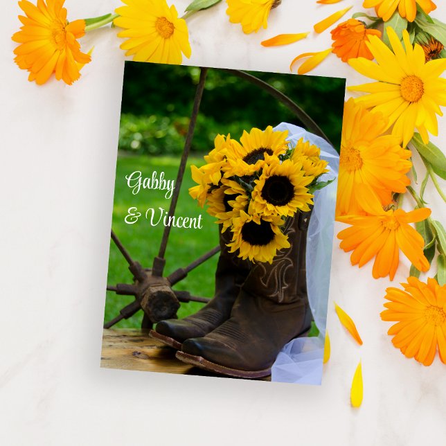 Tarjeta Pequeña Rustic Sunflowers Cowboy Boots Boda Notes (Subido por el creador)