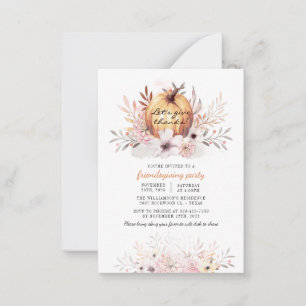 Tarjeta Pequeña Rústica amistad floral caída deja calabaza