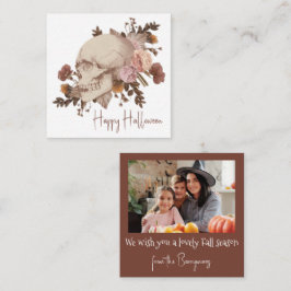 Tarjeta Pequeña Rústica floral del cráneo de Halloween