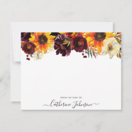 Tarjeta Pequeña Rústico Girasol Borgoña Rosa Floral acuarela