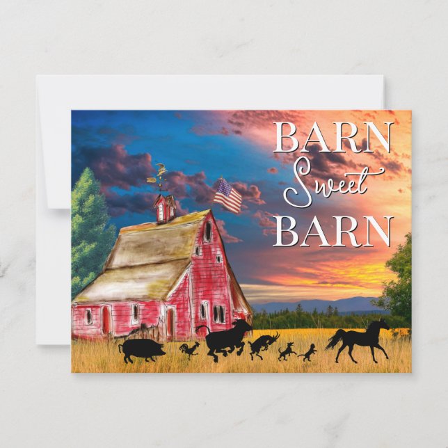 Tarjeta Pequeña Rústico País Red Barn con Animales (Anverso)