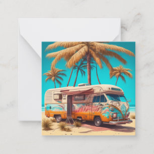 Tarjeta Pequeña RV y palmeras retro