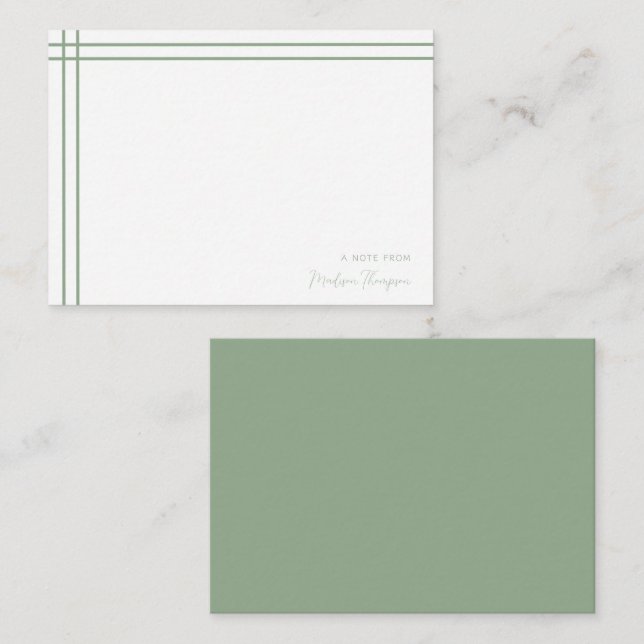 Tarjeta Pequeña Sage de escritura simple Verde 2 bordes dobles lat (Anverso / Reverso)