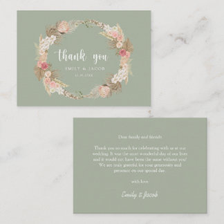 Tarjeta Pequeña Sage Green Budget boda Boho fue un agradecimiento.