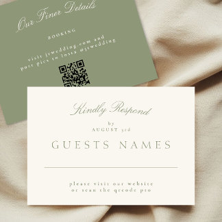 Tarjeta Pequeña Sage Green Elegant Boda formal QR CÓDIGO RSVP