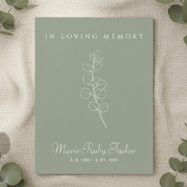Tarjeta Pequeña Sage Green Eucalyptus Photo Funeral Thank You