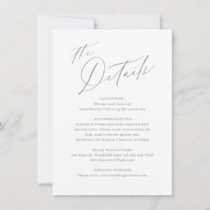 Tarjeta Pequeña Sage Green guión moderno detalles mínimos del boda