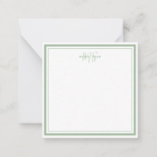 Tarjeta Pequeña Sage Green Minimalista Simple Monograma Dos Borde